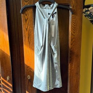White House Black Market Silver Metallic Halter Tank